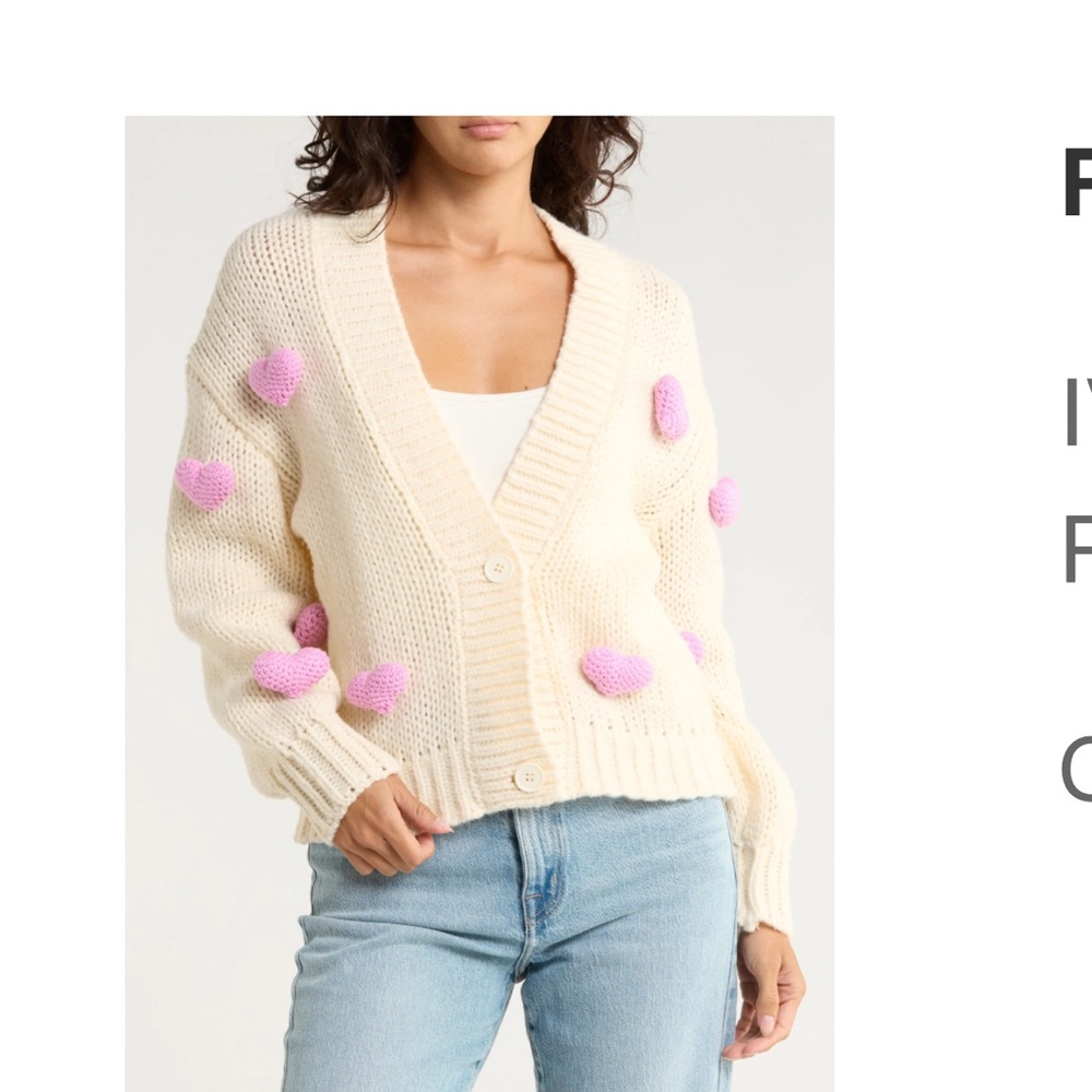 NWT ROFFE pink heart 🩷 appliqué cardigan sweater. - Picture 5 of 16